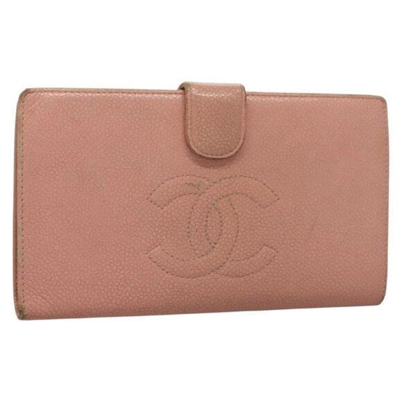 CHANEL Long Wallet Grained Calf Skin Pink Gold CC Auth - Picture 1 of 15